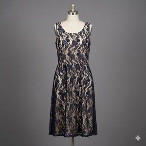 Danny & Nicole Elegant Navy Lace Mini Dress